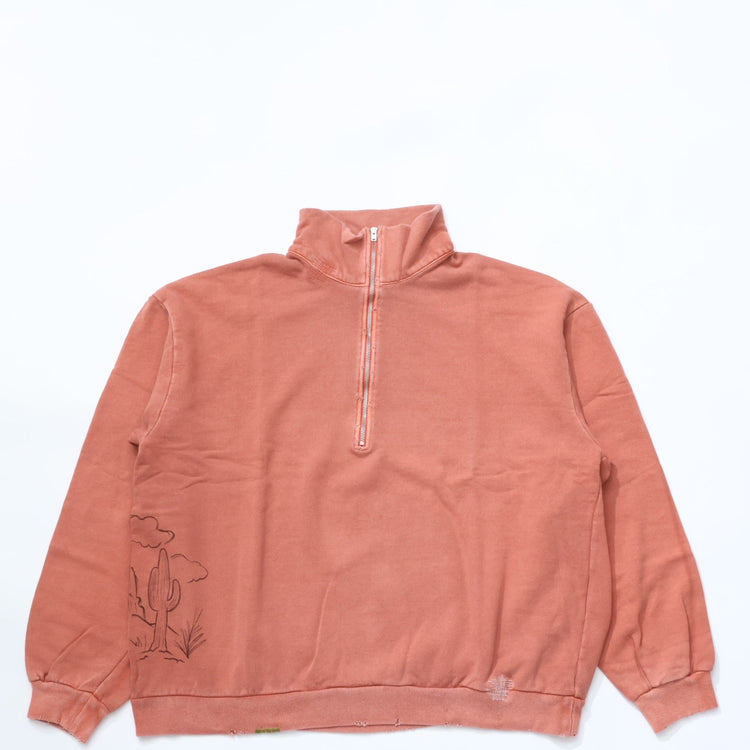 Work of Art Kendai /  Damaged Half Zip SH コットン ハーフジップスウェット RED