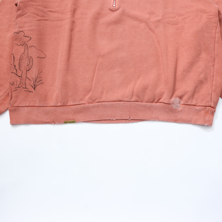 Work of Art Kendai / Damaged Half Zip Sweatshirt - Cotton Half-Zip Sweatshirt - Red
