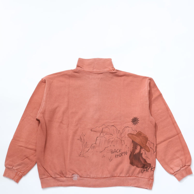 Work of Art Kendai /  Damaged Half Zip SH コットン ハーフジップスウェット RED