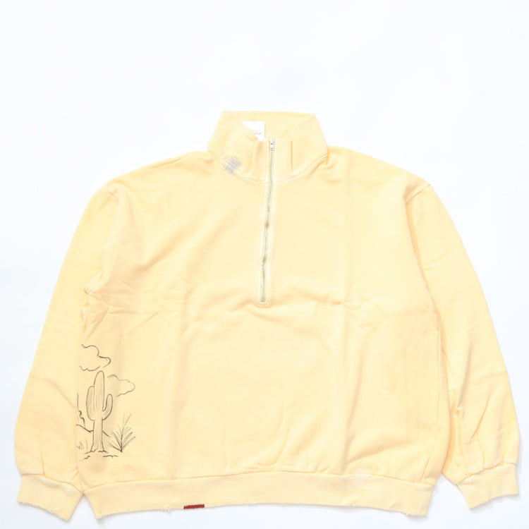 Work of Art Kendai /  Damaged Half Zip SH コットン ハーフジップスウェット YELLOW
