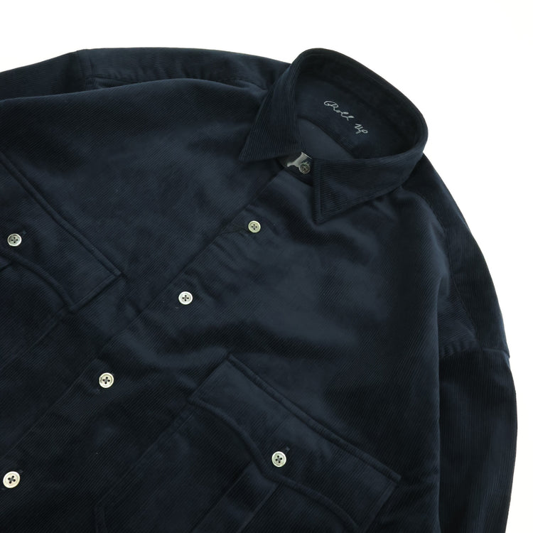 PORTER CLASSIC  ROLL UP ORGANIC CORDUROY SHIRT NAVY (14WALE) BFA-P-016-4306