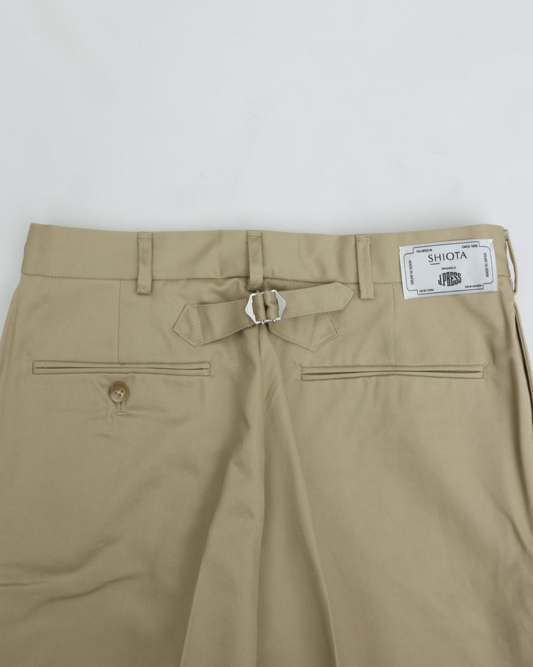 J.PRESS ORIGINALS SHIOTA Slight Twist Chino Piped Stem 1 tuck   Japan Made BEIGE