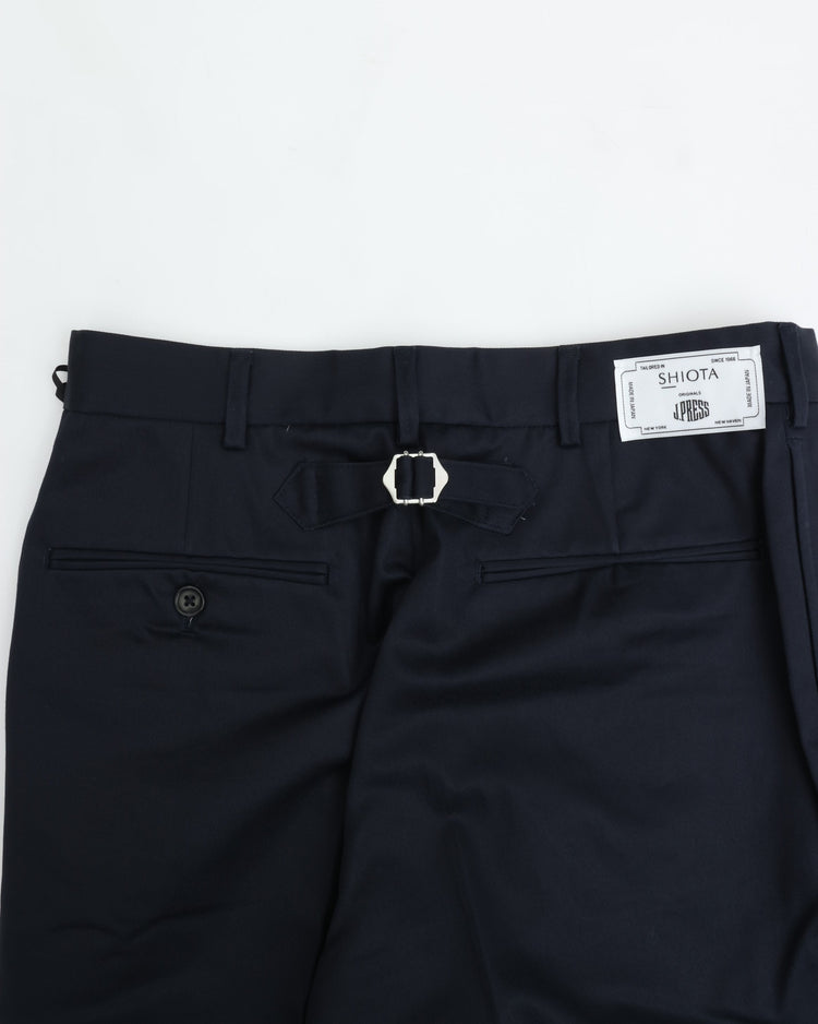 J.PRESS ORIGINALS SHIOTA Slight Twist Chino Piped Stem 1 tuck Japan Made NAVY