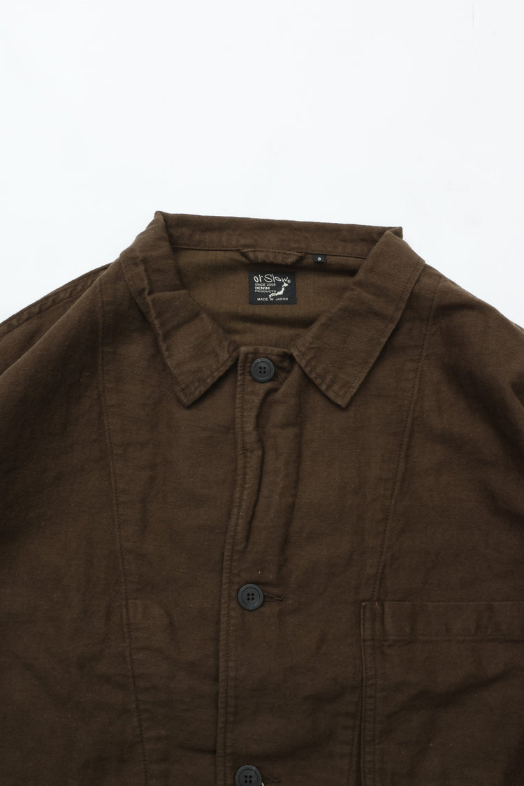 orslow COTTON LINEN MOLESKIN RELAX FIT SIMPLE WORK JACKET COFFEE BROWN