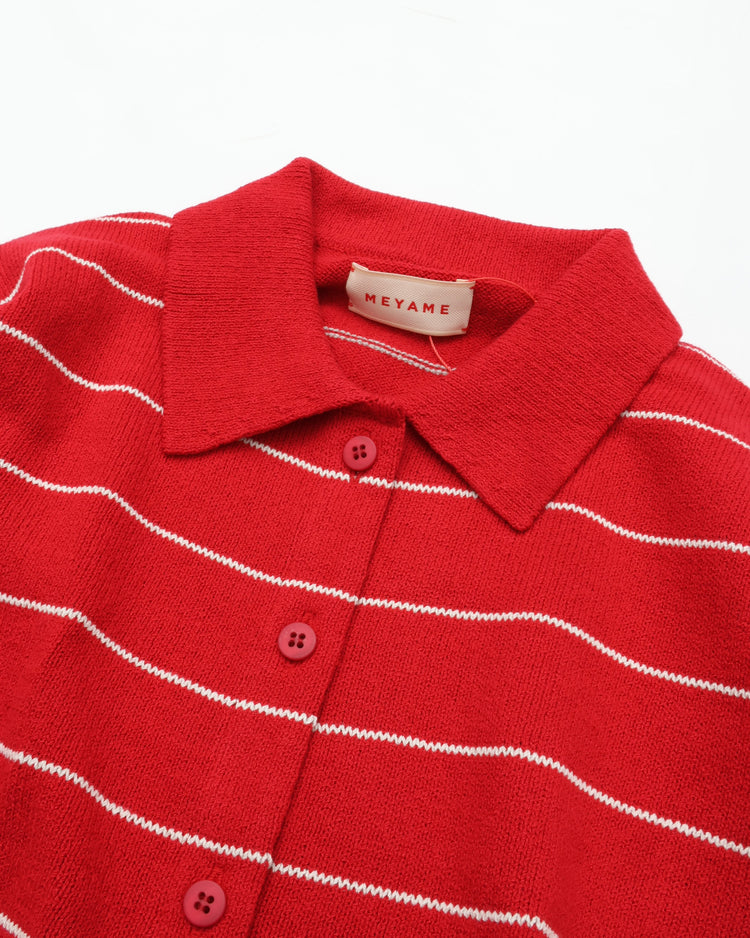 MEYAME   BORDER COTTON KNIT CARDIGAN RED