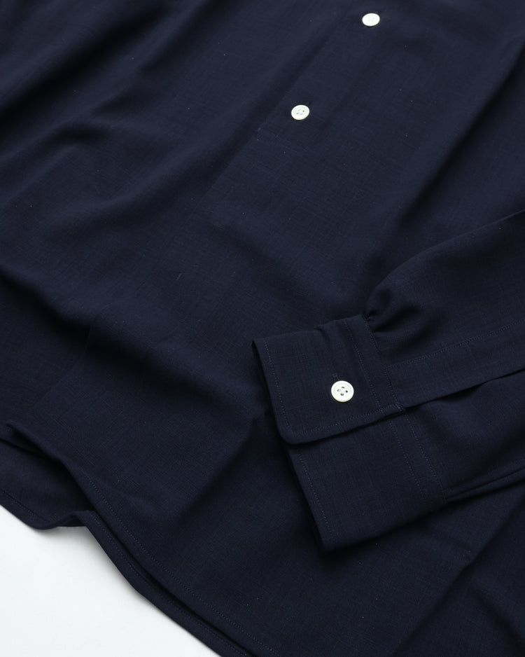 intch.   "Shalt SV" Wool Voile Regular Collar Shirts Navy