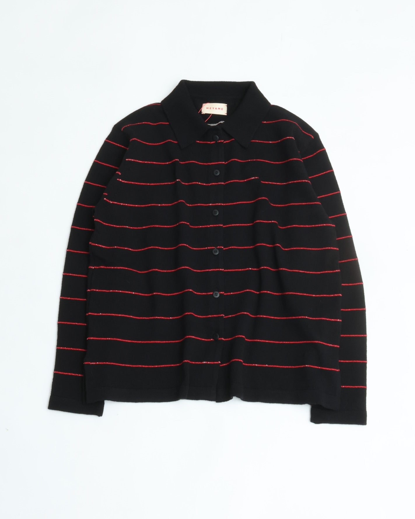 MEYAME BORDER COTTON KNIT CARDIGAN BLACK – CASDAY / キャスデイ