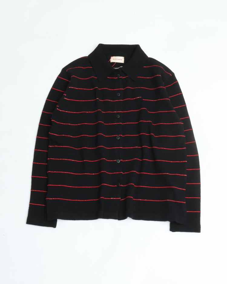 MEYAME   BORDER COTTON KNIT CARDIGAN BLACK