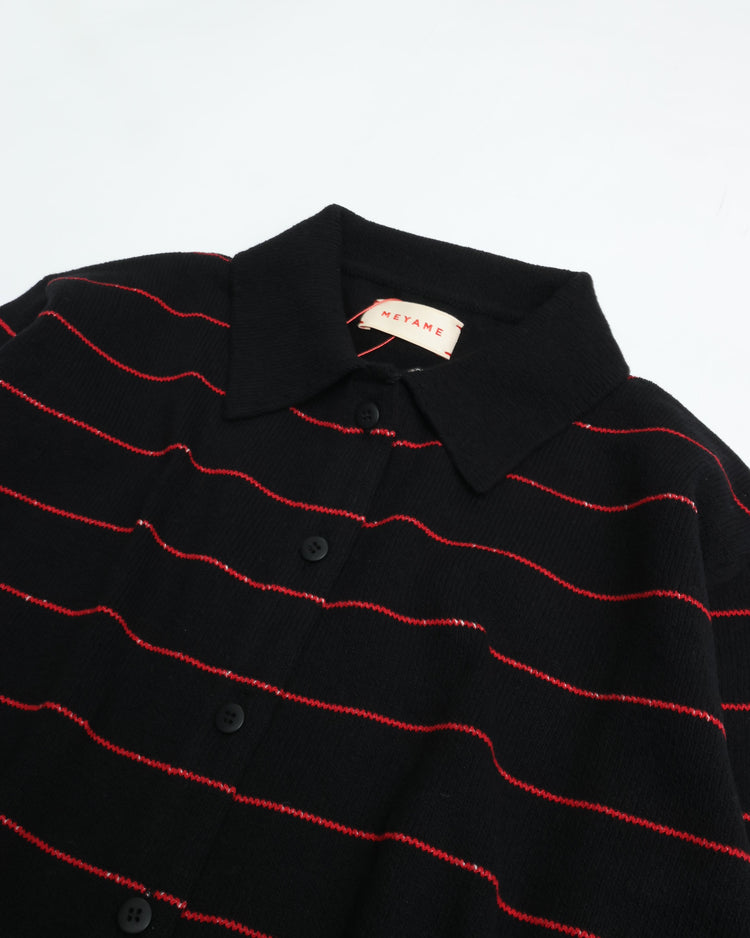 MEYAME   BORDER COTTON KNIT CARDIGAN BLACK