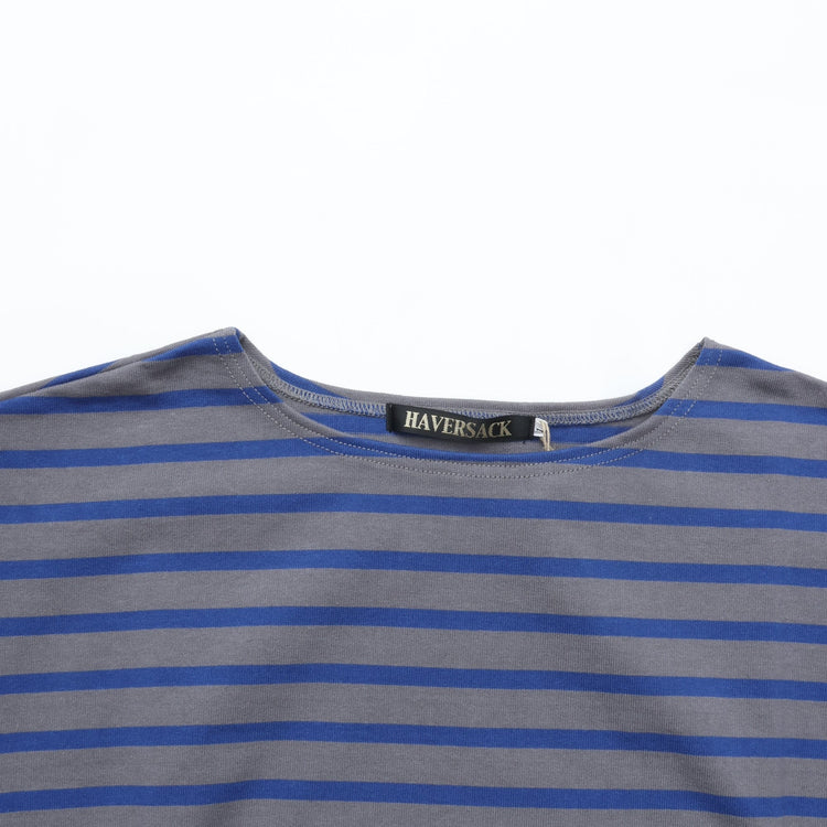 HAVERSACK / Jersey Border Poncho-Style Basque Shirt GRAY*BLUE