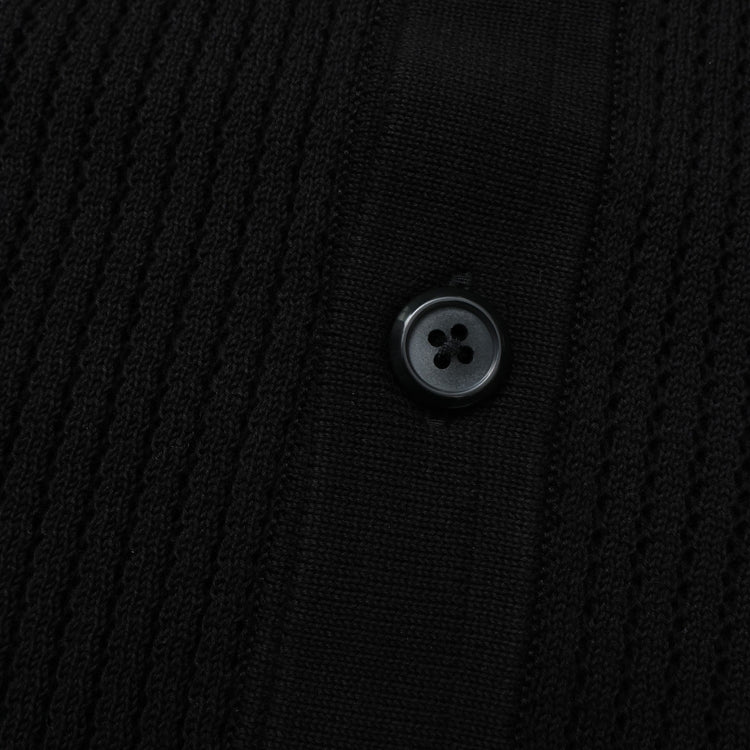 crepuscule / Stripe Mesh Knit Shirt BLACK