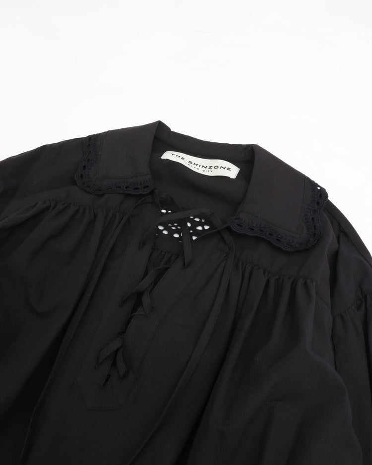 THE SHINZONE  LACE-UP BLOUSE 07 BLACK