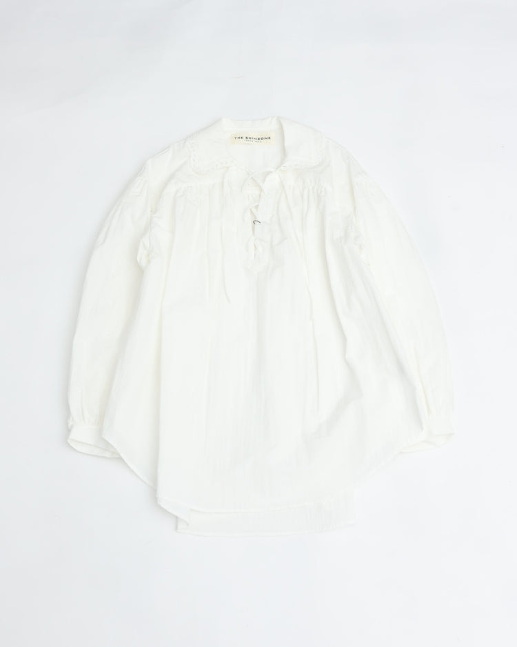 THE SHINZONE  LACE-UP BLOUSE 01 WHITE