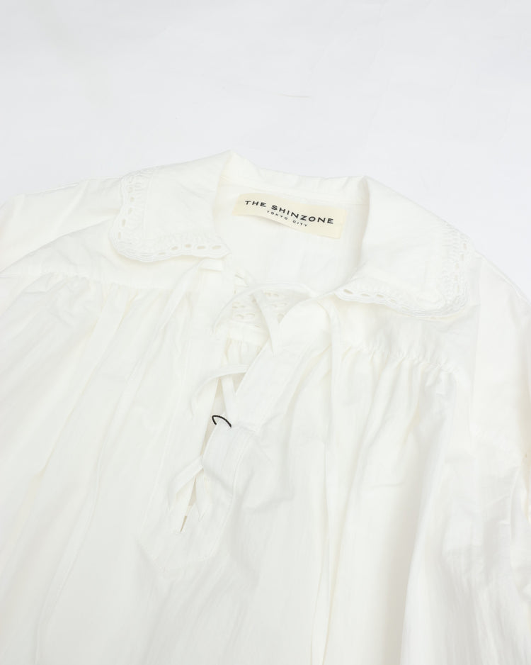 THE SHINZONE  LACE-UP BLOUSE 01 WHITE