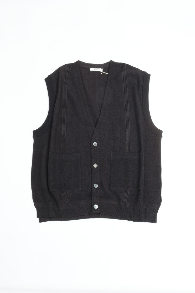 YASHIKI Shirotsume V-neck Vest (White Clover) YSK-26SS-KN09 BLACK