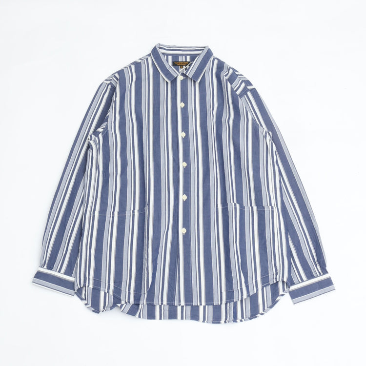 A VONTADE Gardener Apron Shirts LS NAVY MULTI STRIPE