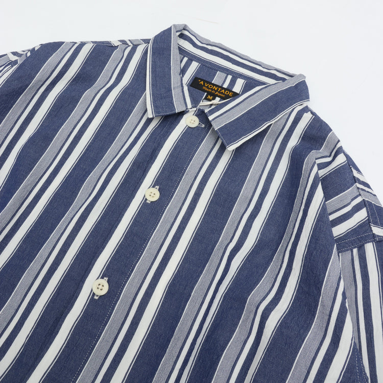 A VONTADE Gardener Apron Shirts LS NAVY MULTI STRIPE