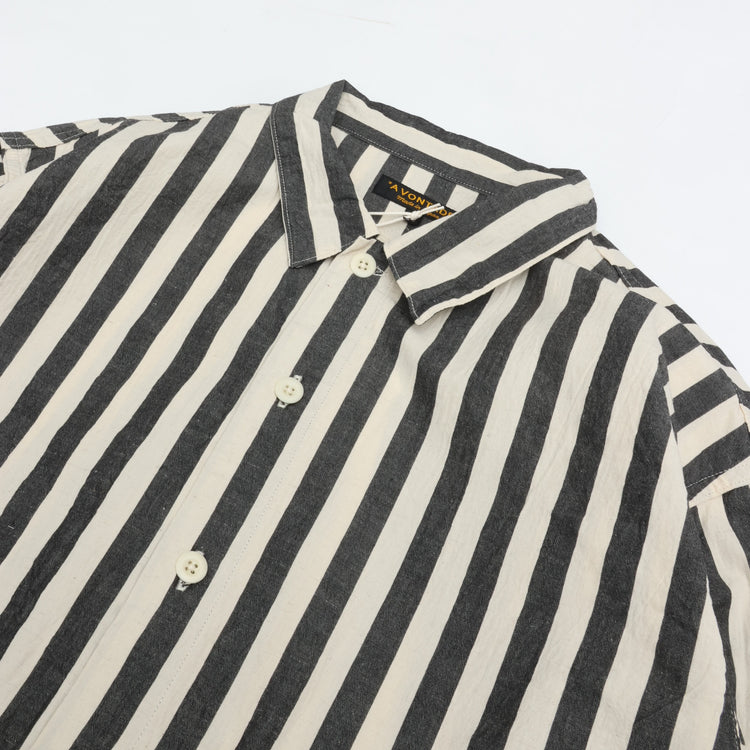 A VONTADE   Gardener Apron Shirts LS OG Cotton/Linen Hard Twist Weaher NATURAL×NAVY