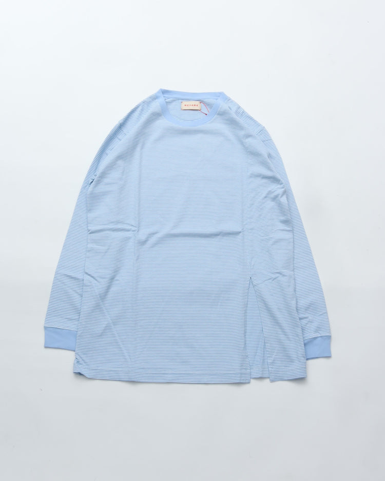 MEYAME  BORDER SLIT LONG SLEEVE TEE BLUE