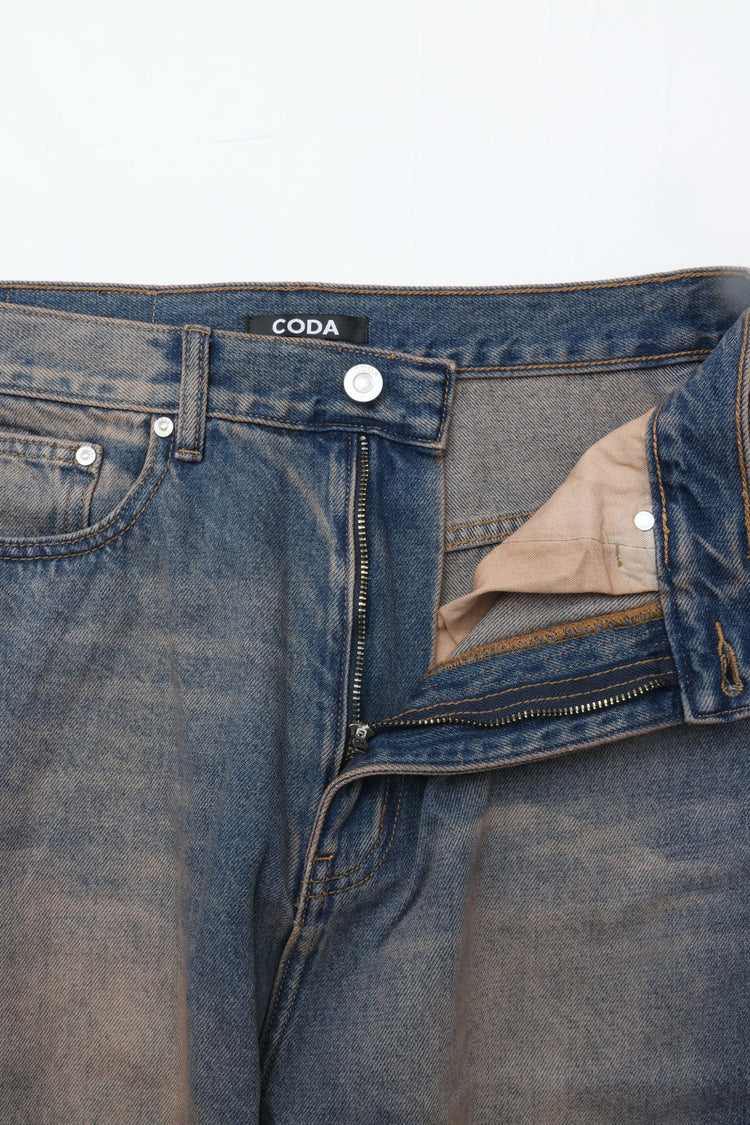 CODA DUST INDIGO ACID WASHED EXTENDED CUT LUFT JEANS