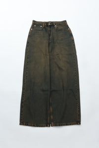 CODA BLACK BROWN WASHED DISTRESSED EXTENDED CUT LUFT JEANS