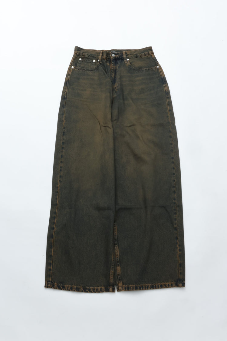 CODA BLACK BROWN WASHED DISTRESSED EXTENDED CUT LUFT JEANS
