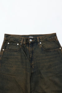 CODA BLACK BROWN WASHED DISTRESSED EXTENDED CUT LUFT JEANS
