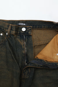 CODA BLACK BROWN WASHED DISTRESSED EXTENDED CUT LUFT JEANS