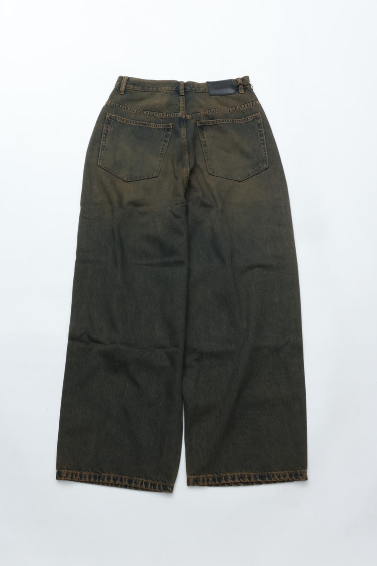 CODA BLACK BROWN WASHED DISTRESSED EXTENDED CUT LUFT JEANS
