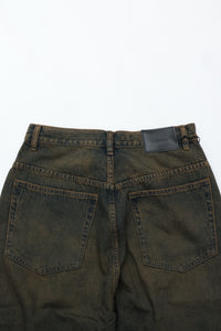 CODA BLACK BROWN WASHED DISTRESSED EXTENDED CUT LUFT JEANS