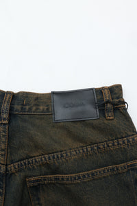 CODA BLACK BROWN WASHED DISTRESSED EXTENDED CUT LUFT JEANS