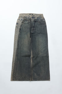CODA GREY ACID WASH DUAL EXPOSURE BREAK CUT FLARED JEANS