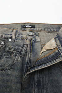 CODA GREY ACID WASH DUAL EXPOSURE BREAK CUT FLARED JEANS