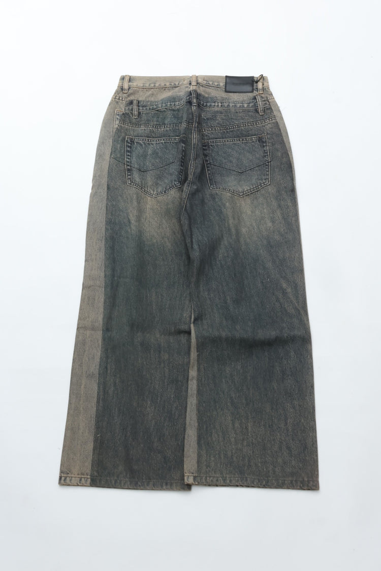 CODA GREY ACID WASH DUAL EXPOSURE BREAK CUT FLARED JEANS