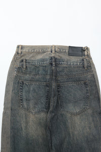 CODA GREY ACID WASH DUAL EXPOSURE BREAK CUT FLARED JEANS