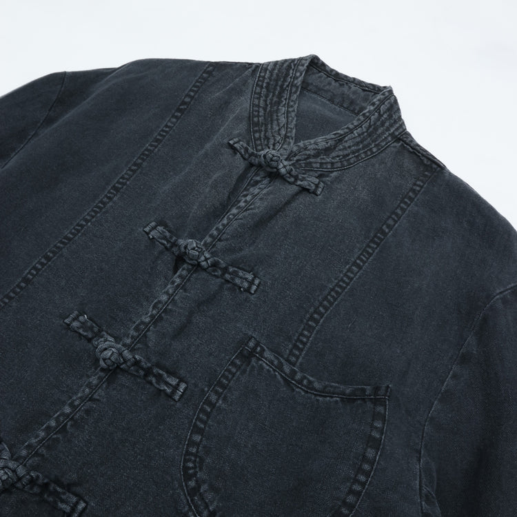PORTER CLASSIC  BLACK LINEN CHINESE JACKET