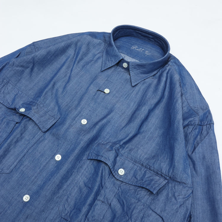 PORTER CLASSIC  ROLL UP BOTANICAL SHIRT BLUE
