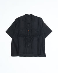 intch. "Ete SH" Linen Cotton Jacquard Safari Shirts Black