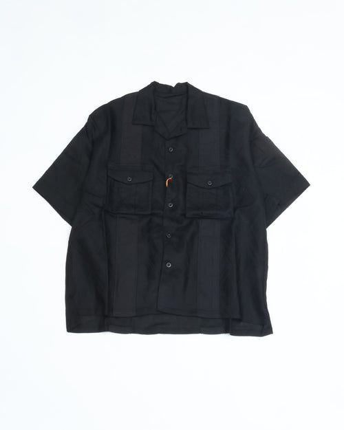 intch. "Ete SH" Linen Cotton Jacquard Safari Shirts Black