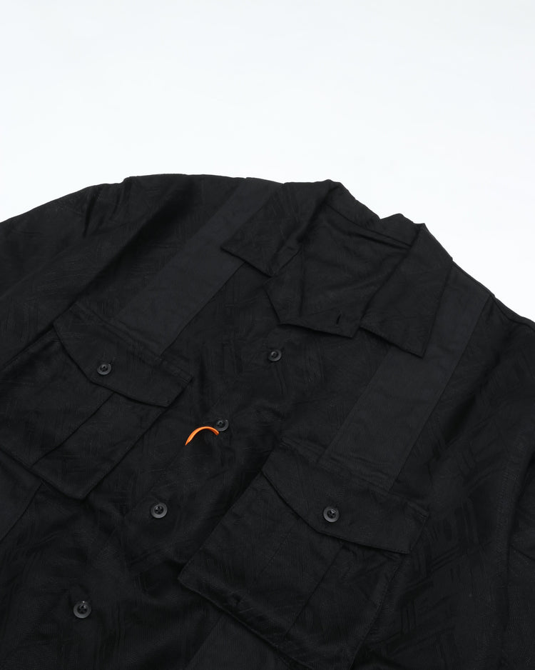intch. "Ete SH" Linen Cotton Jacquard Safari Shirts Black