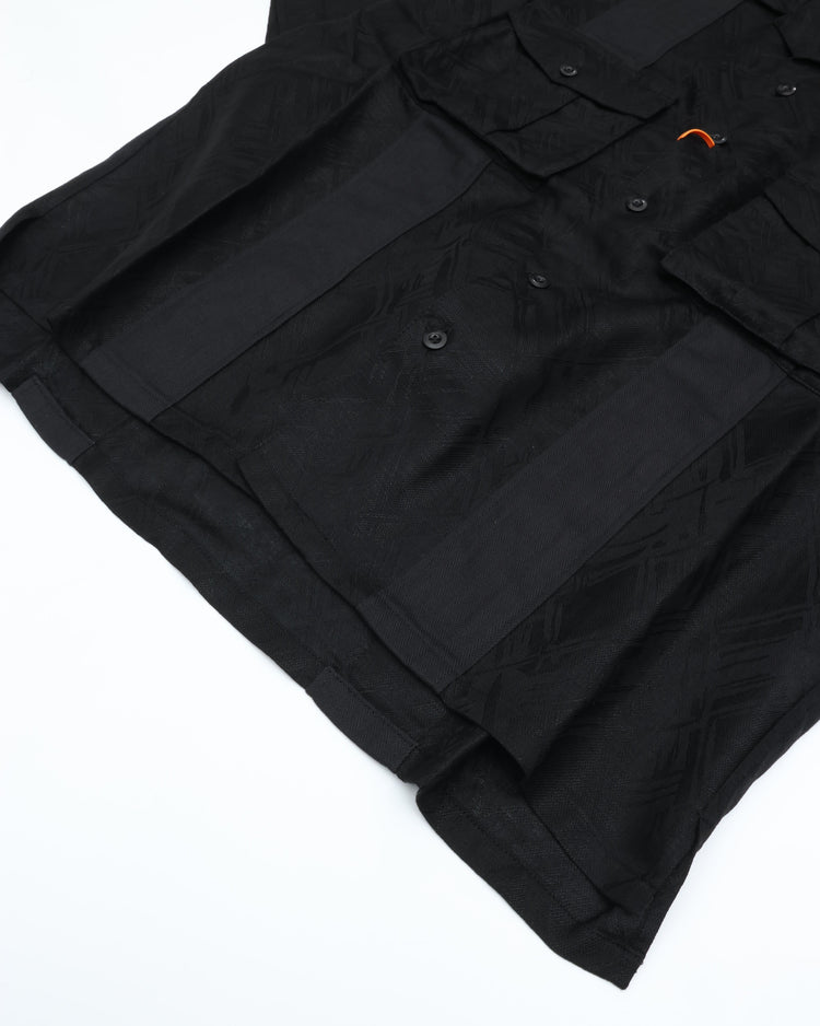 intch. "Ete SH" Linen Cotton Jacquard Safari Shirts Black