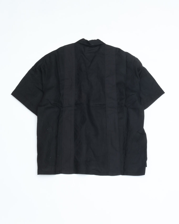 intch. "Ete SH" Linen Cotton Jacquard Safari Shirts Black