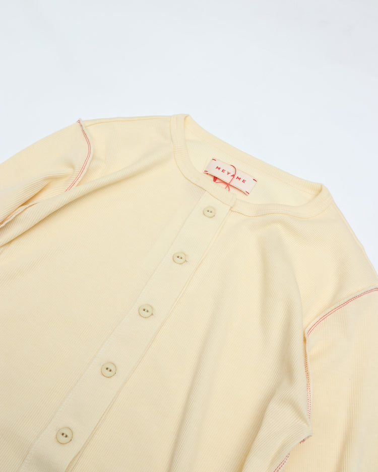 MEYAME   SOFT RIB SIDE STITCH CARDIGAN MEY-2335 CREAM