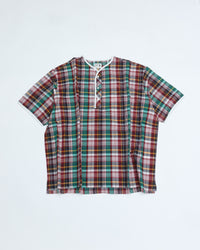 Henley Neck Department   Albert Henley Neck Shirt  Green MADRAS PLAID