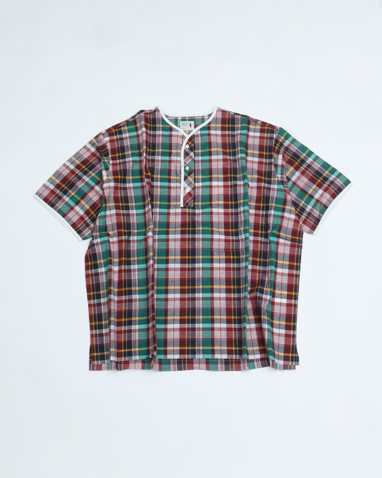 Henley Neck Department   Albert Henley Neck Shirt  Green MADRAS PLAID