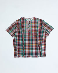 Henley Neck Department   Albert Henley Neck Shirt  Green MADRAS PLAID