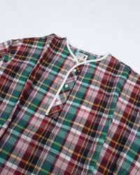 Henley Neck Department   Albert Henley Neck Shirt  Green MADRAS PLAID