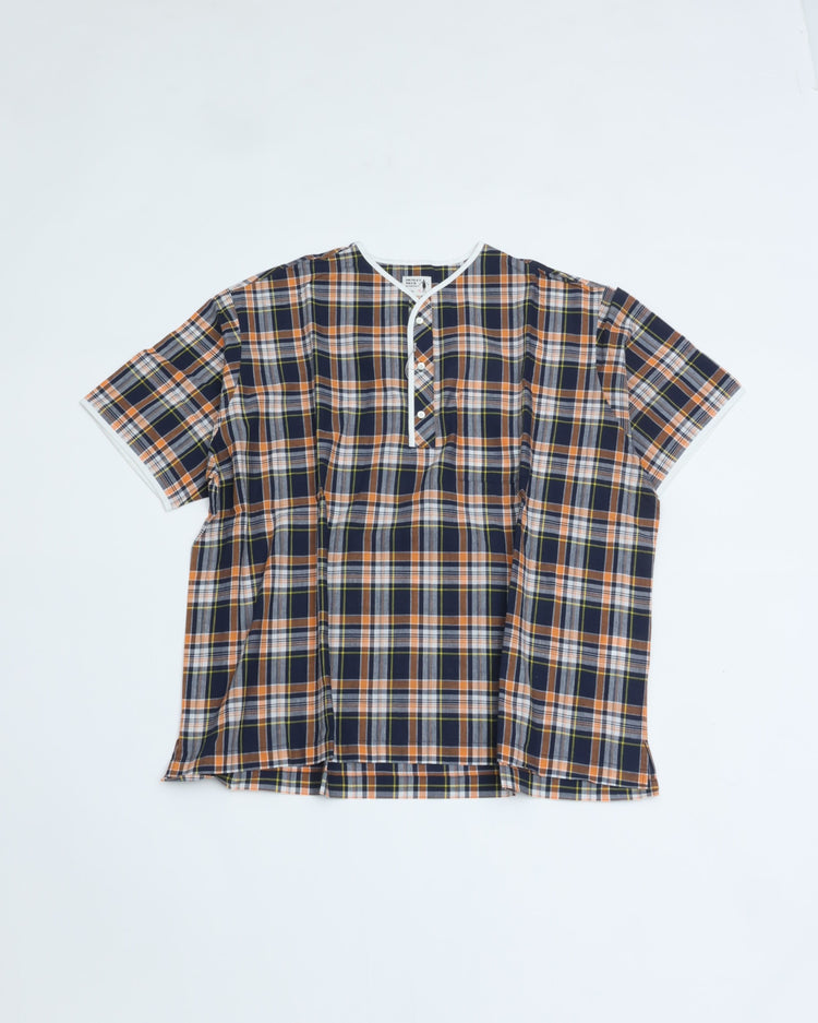 Henley Neck Department   Albert Henley Neck Shirt  Orange×Yellow MADRAS PLAID