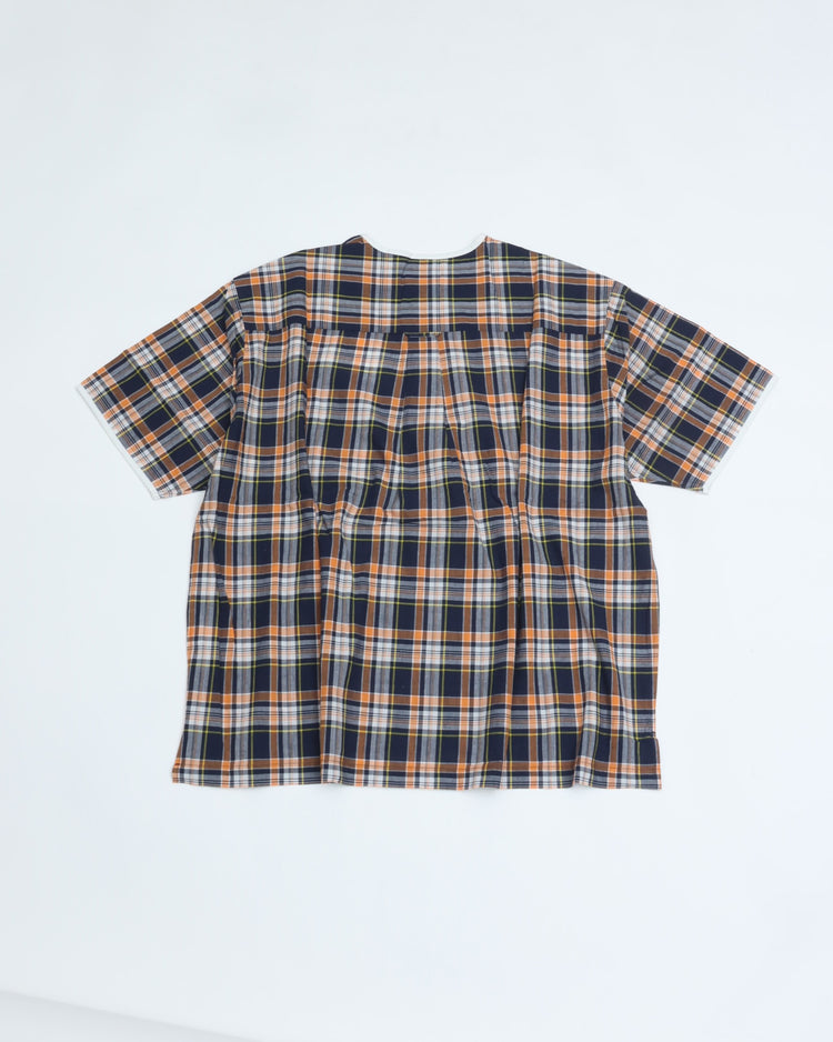 Henley Neck Department   Albert Henley Neck Shirt  Orange×Yellow MADRAS PLAID