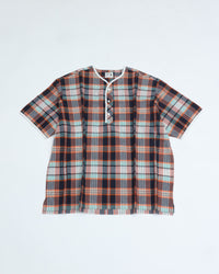 Henley Neck Department   Albert Henley Neck Shirt  Orange MADRAS PLAID